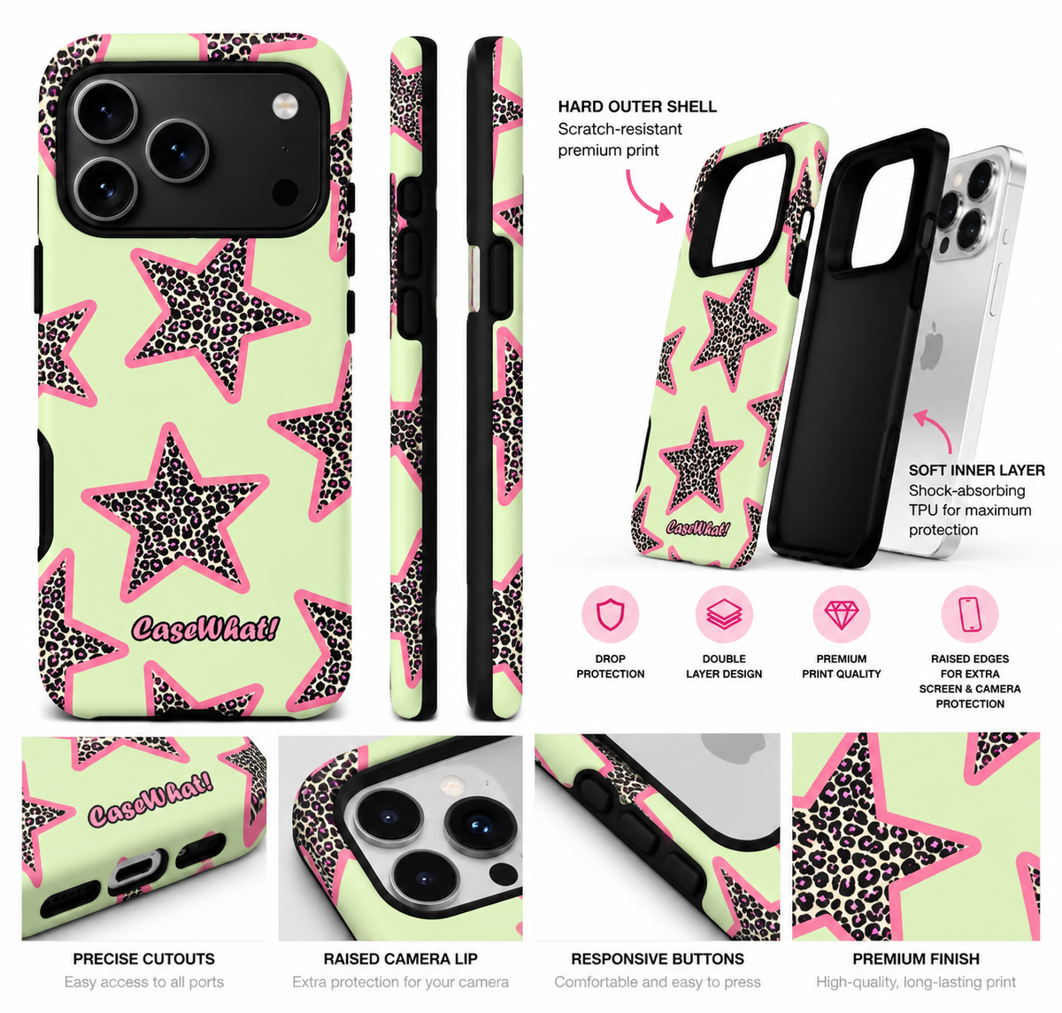 Yellow & Pink Leopard Star Premium Phone Case
