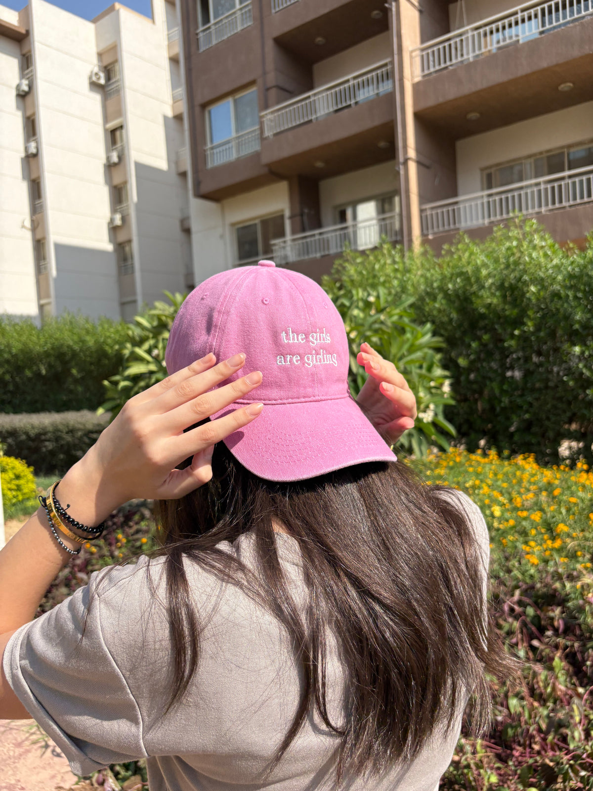 The Girls Are Girling Pink Washed Cap