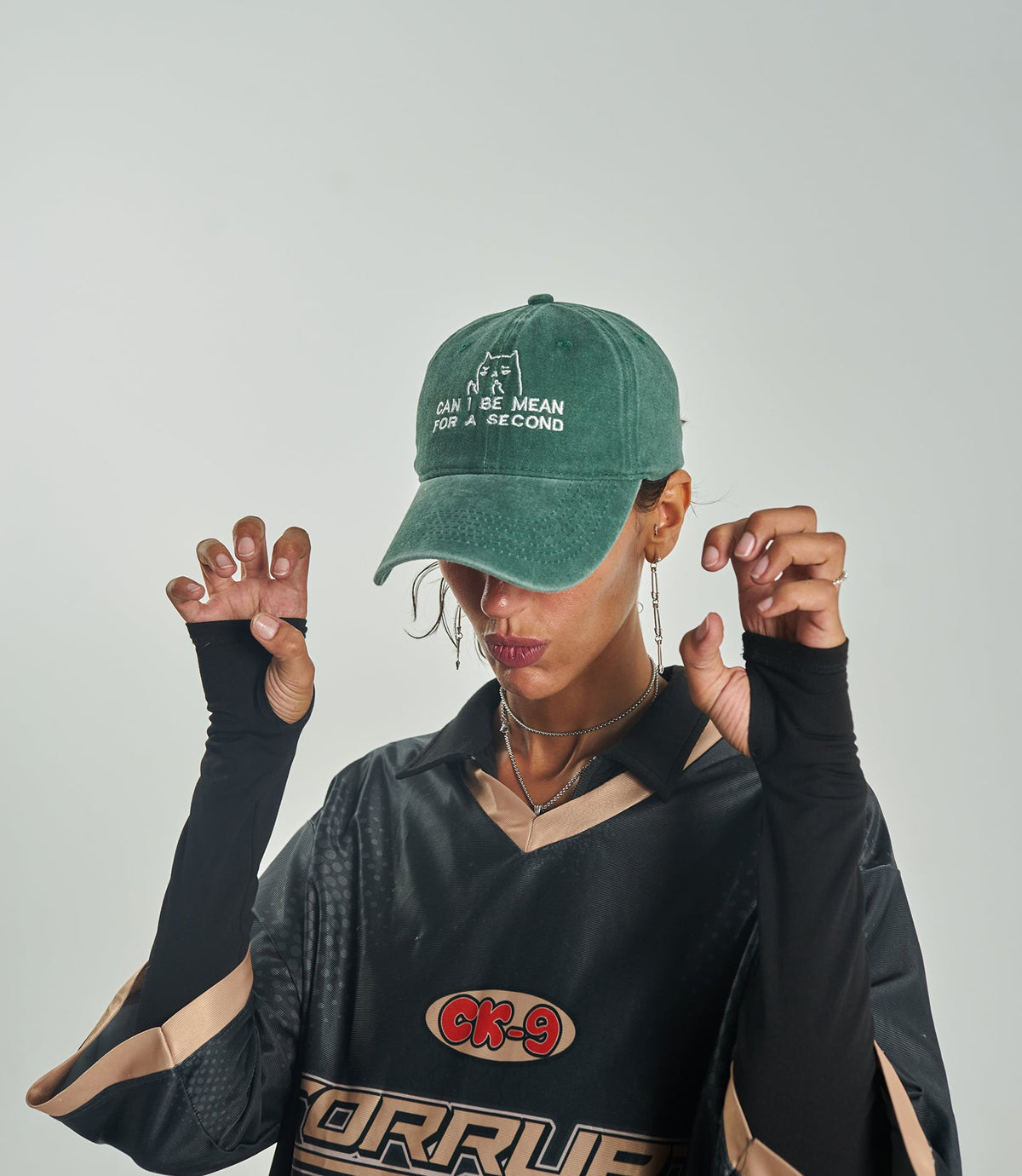 Mean Cat Hunter Green Washed Cap