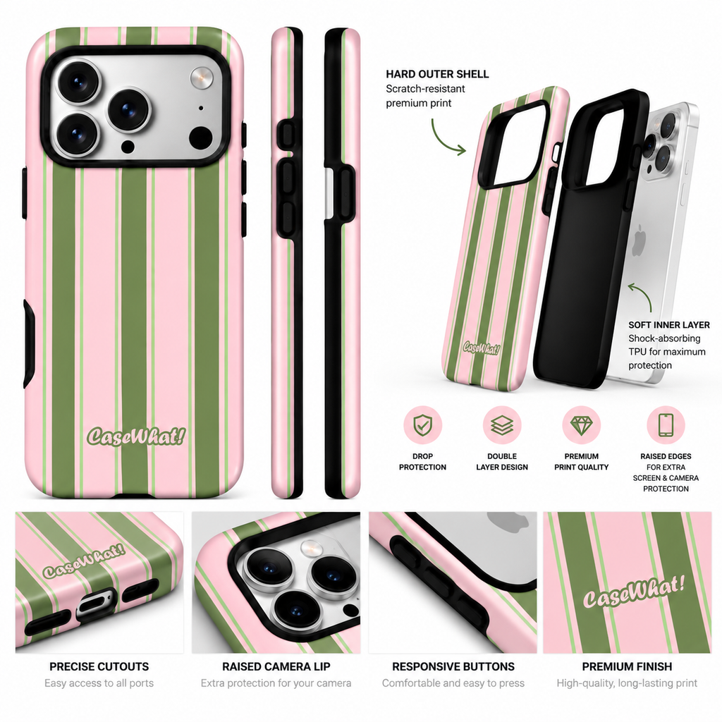 Strawberry Matcha Striped Premium Phone Case