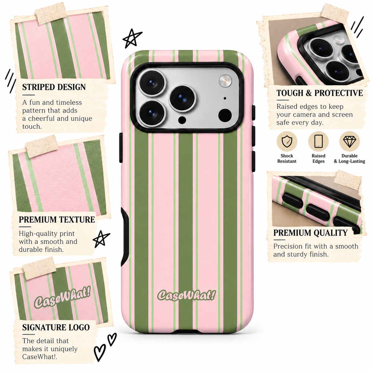 Strawberry Matcha Striped Premium Phone Case