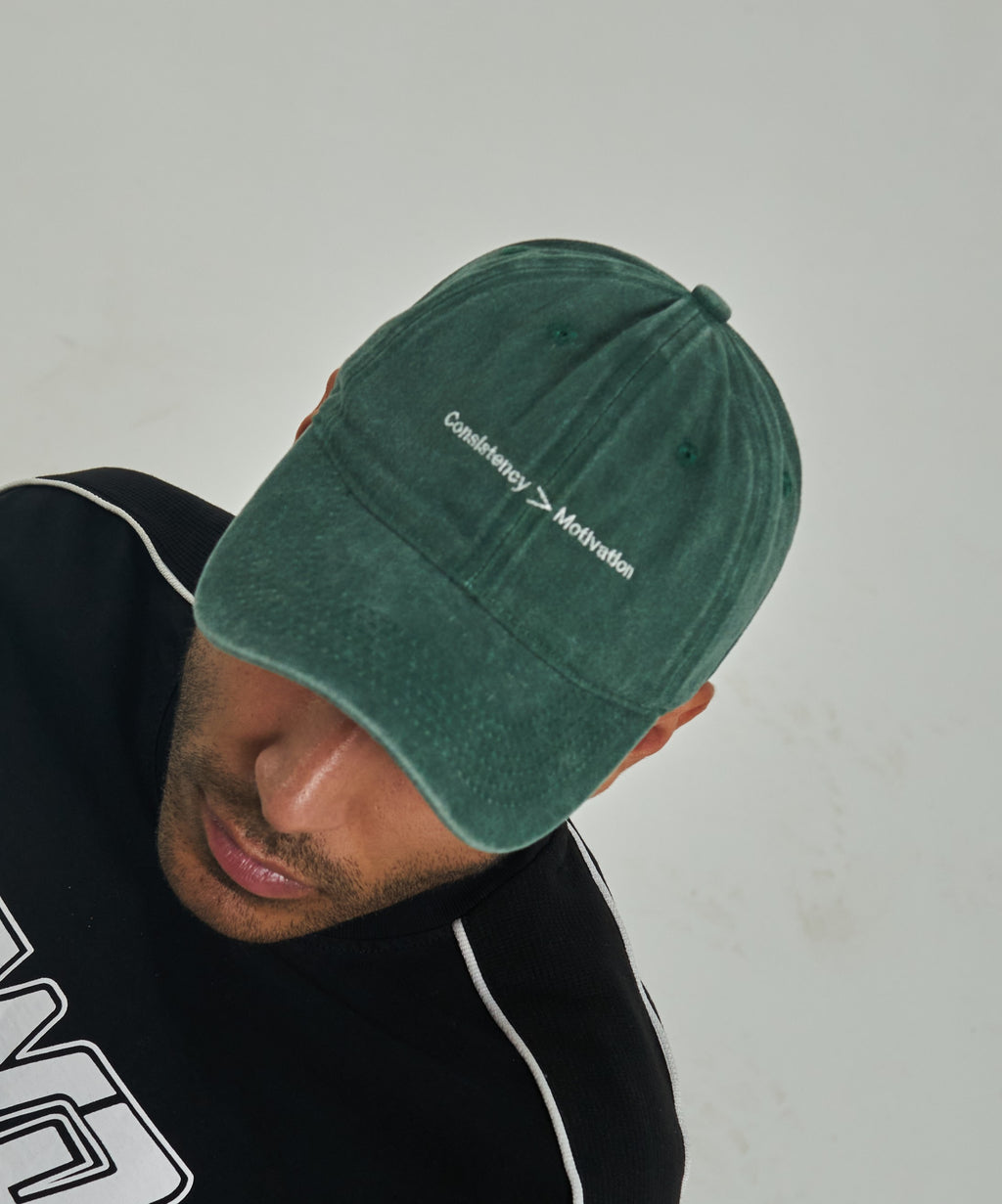Consistency > Motivation Hunter Green Washed Cap