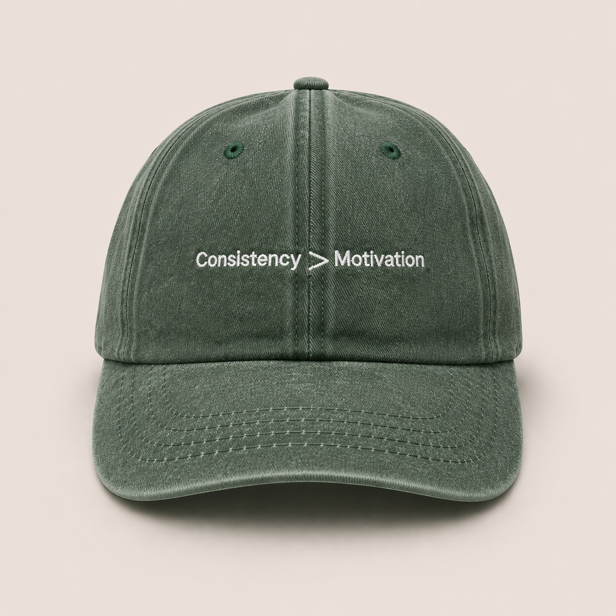 Consistency > Motivation Hunter Green Washed Cap