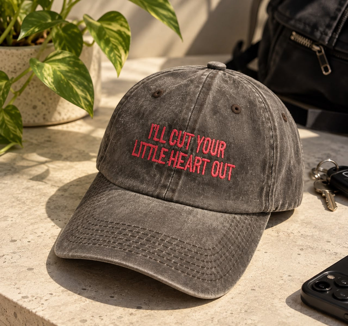 I'll Cut Your Little Heart Out Brown Washed Cap