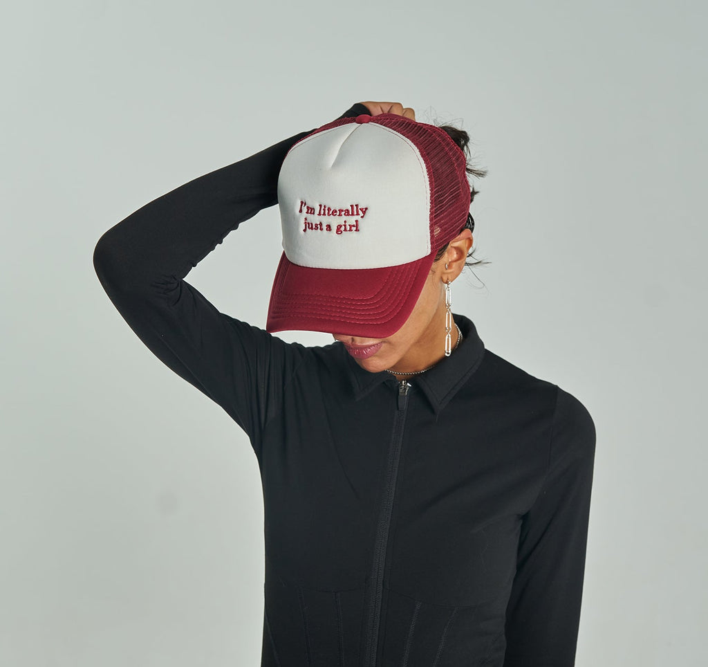 "I'm Literally Just a Girl" Burgundy Trucker Cap