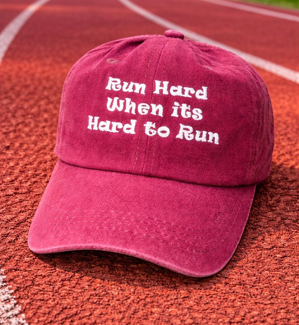 Run Hard Burgundy Washed Cap