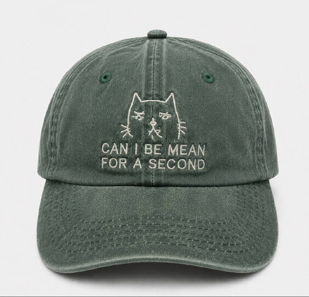 Mean Cat Hunter Green Washed Cap